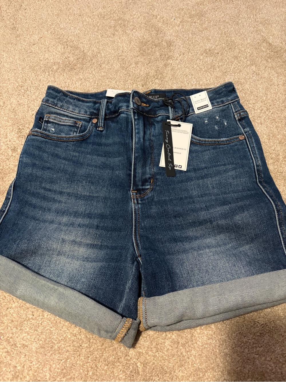 Judy Blue Tummy Control High Waist Denim Shorts Dark Wash Cuffed 29
